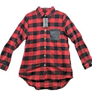 New Zenzea Collection Women Red Black Long‎ Sleeve Button Up Shirt Size M Casual